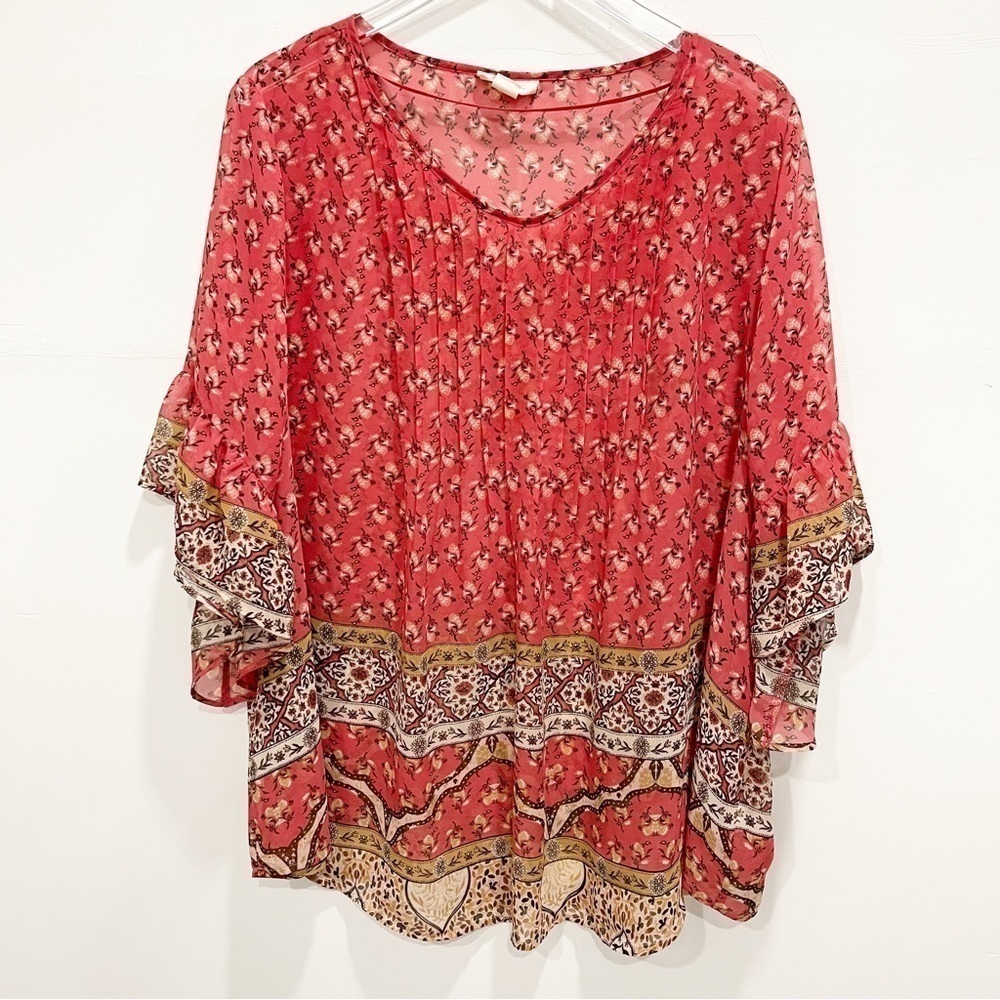 Style & Co Floral Ruffle Sleeve Sheer Lightweight Top Lightweight Size 3X